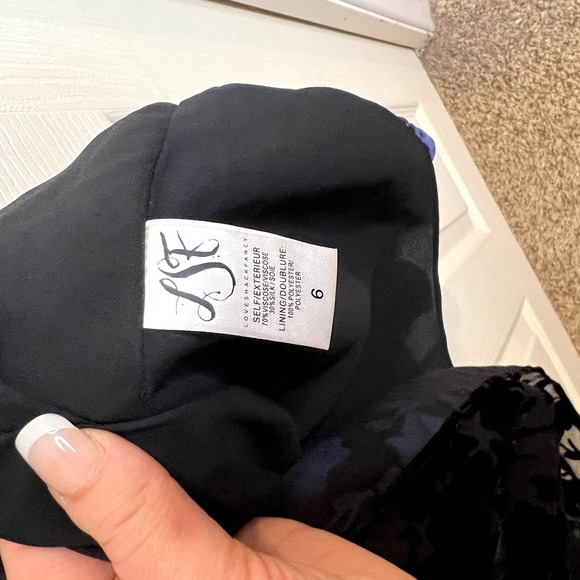 LoveShackFancy Alanis V-Neck Burnout Blue Velvet Ruffle Mini Dress Blue Size 6 - Picture 8 of 9